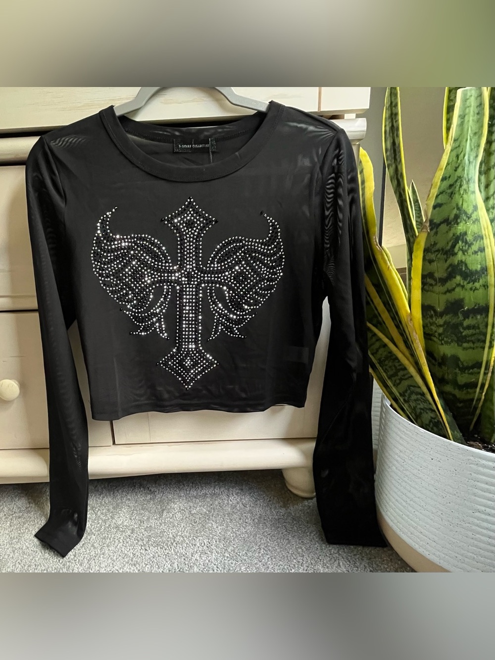 NWT Women’s Rhinestone Mesh L/S Shirt from B Sharp L